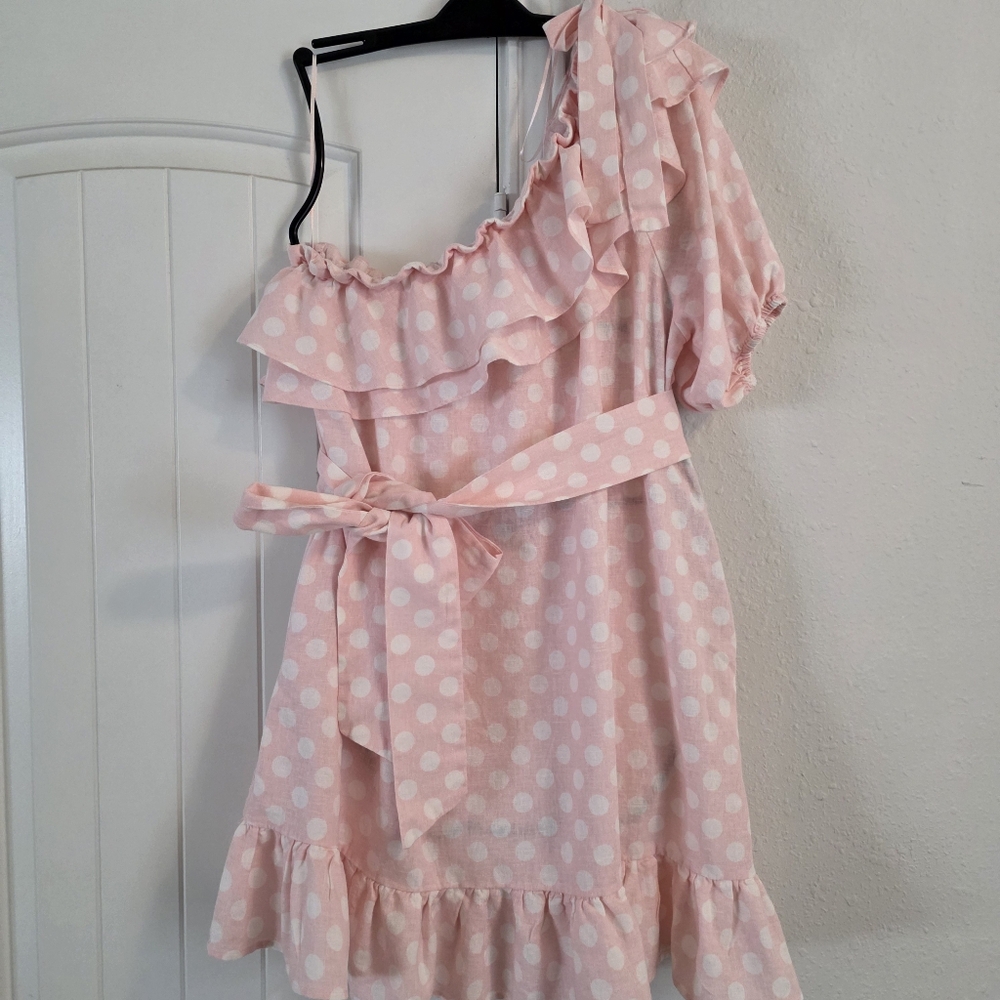 Lisa Marie Fernandez Pink Polka Dot Ruffle Dress Size XL